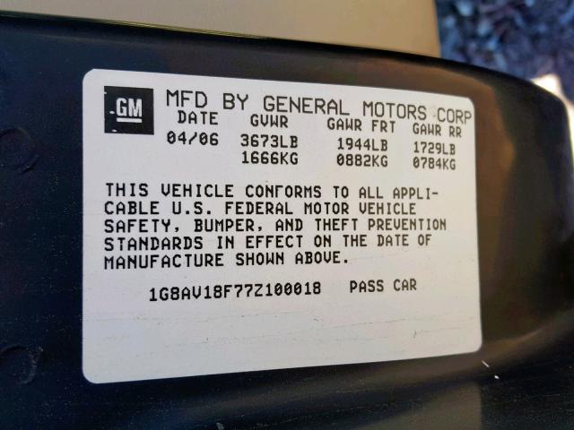 1G8AV18F77Z100018 - 2007 SATURN ION LEVEL BLUE photo 10