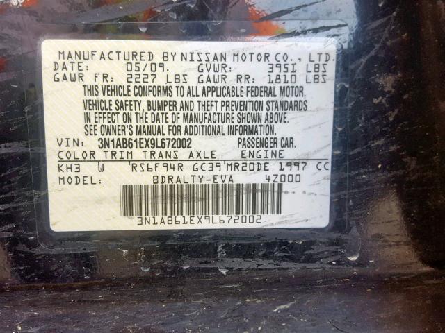 3N1AB61EX9L672002 - 2009 NISSAN SENTRA 2.0 BLACK photo 10