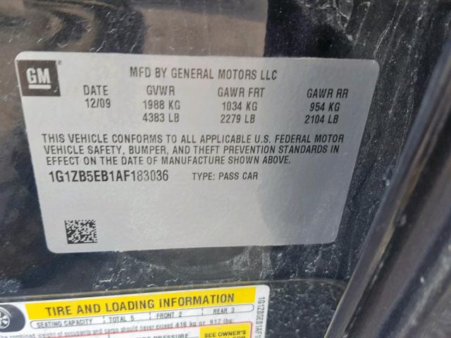 1G1ZB5EB1AF183036 - 2010 CHEVROLET MALIBU LS BLACK photo 10
