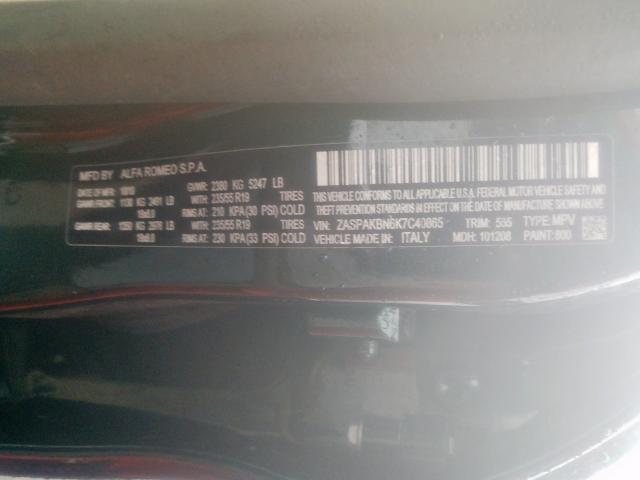 ZASPAKBN6K7C40865 - 2019 ALFA ROMEO STELVIO TI  photo 10