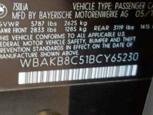 WBAKB8C51BCY65230 - 2011 BMW 750LI GRAY photo 10