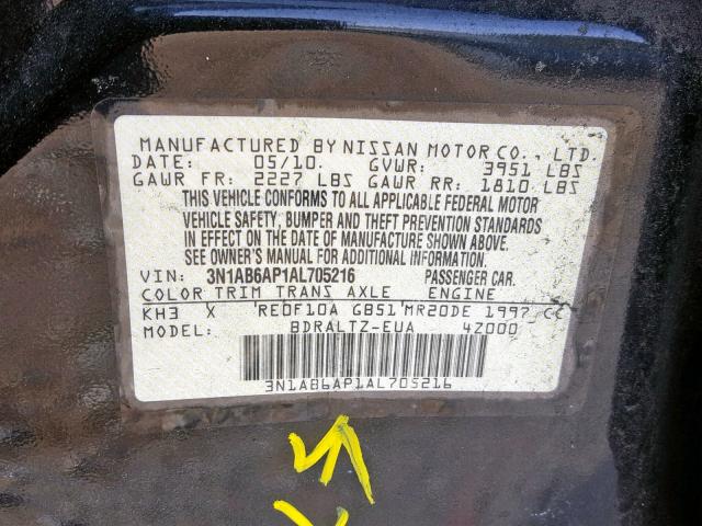 3N1AB6AP1AL705216 - 2010 NISSAN SENTRA 2.0 BLACK photo 10