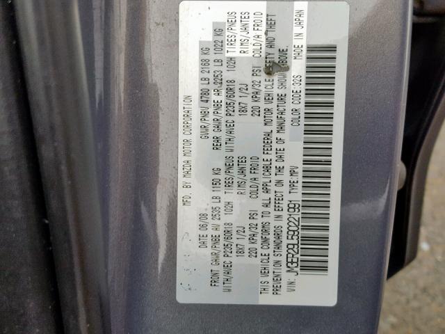 JM3ER29L590221991 - 2009 MAZDA CX-7 GRAY photo 10