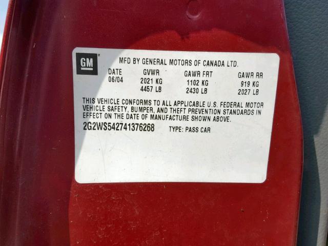 2G2WS542741376268 - 2004 PONTIAC GRAND PRIX 栗色 照片 10