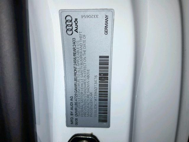 WAUDK78T39A013476 - 2009 AUDI A5 QUATTRO WHITE photo 10