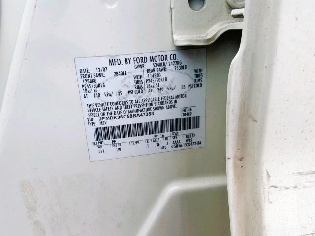 2FMDK36C58BA47383 - 2008 FORD EDGE SE CREAM photo 10