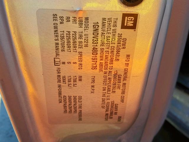 1GNDV33148D197176 - 2008 CHEVROLET UPLANDER L 银色 照片 10