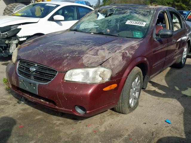 JN1CA31D31T835414 - 2001 NISSAN MAXIMA GXE BURGUNDY photo 2