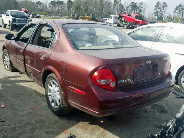 JN1CA31D31T835414 - 2001 NISSAN MAXIMA GXE BURGUNDY photo 3