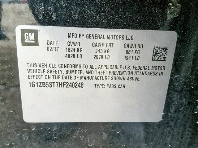 1G1ZB5ST7HF240248 - 2017 CHEVROLET MALIBU LS BLACK photo 10