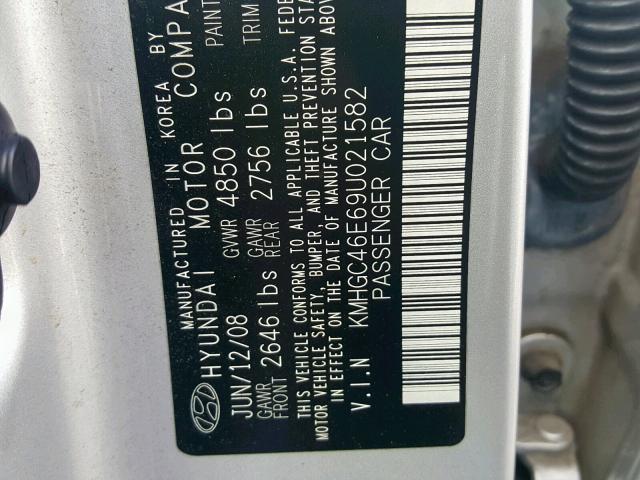 KMHGC46E69U021582 - 2009 HYUNDAI GENESIS 3. SILVER photo 10