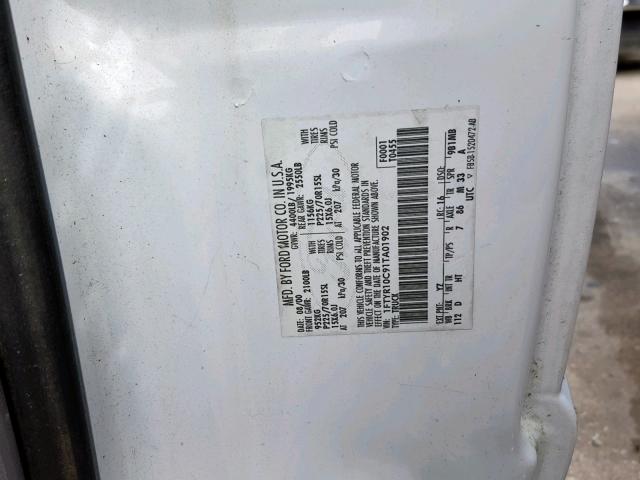 1FTYR10C91TA01902 - 2001 FORD RANGER WHITE photo 10