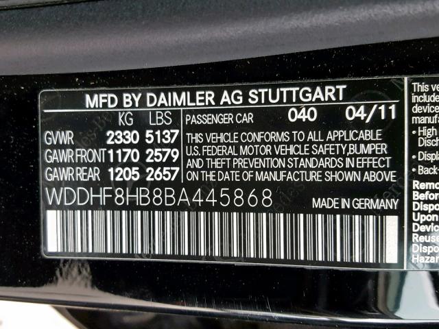 WDDHF8HB8BA445868 - 2011 MERCEDES-BENZ E 350 4MAT BLACK photo 10