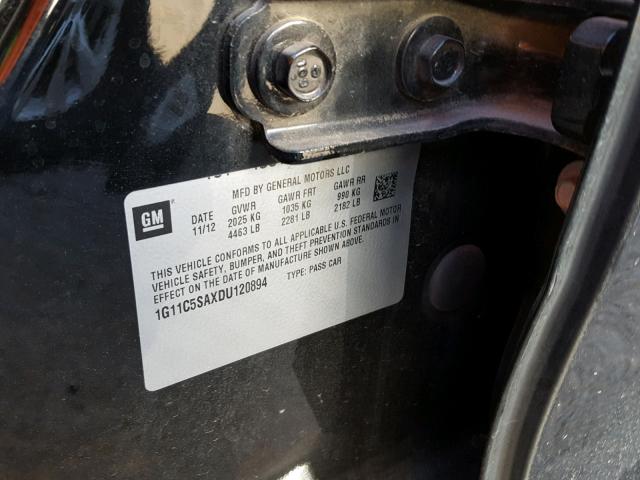 1G11C5SAXDU120894 - 2013 CHEVROLET MALIBU 1LT BLACK photo 10