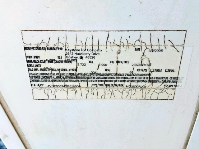 4YDF350245D514804 - 2005 KEYSTONE MONTANA WHITE photo 10