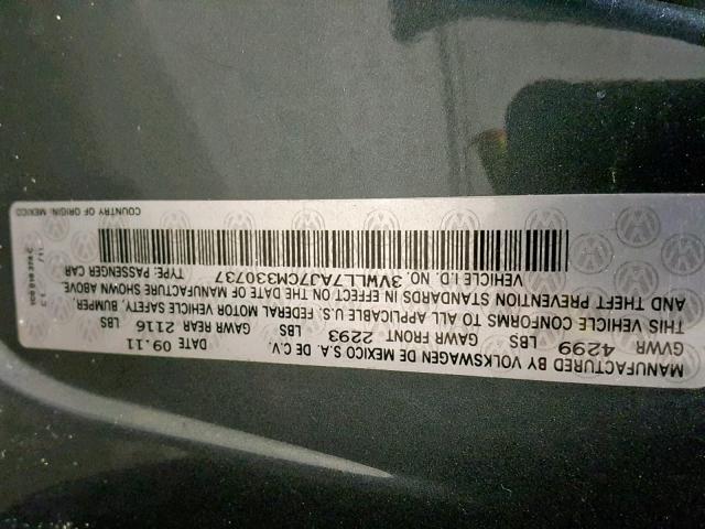 3VWLL7AJ7CM330737 - 2012 VOLKSWAGEN JETTA TDI GRAY photo 10