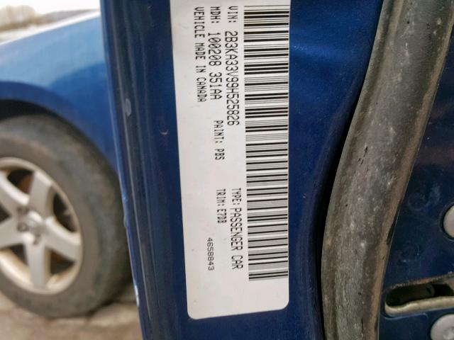 2B3KA33V99H525826 - 2009 DODGE CHARGER SX BLUE photo 10