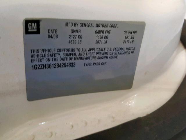 1G2ZH361284264833 - 2008 PONTIAC G6 GT WHITE photo 10