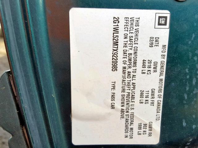 2G1WL52M7X9220985 - 1999 CHEVROLET LUMINA BAS 绿色 照片 10