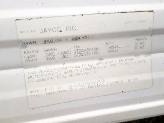 1UJCJ02N7V5L10126 - 1997 JAYCO EAGLE  WHITE photo 10