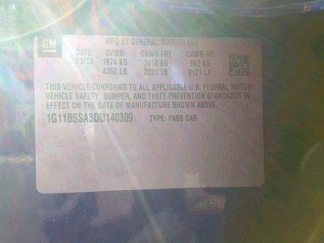 1G11B5SA3DU140309 - 2013 CHEVROLET MALIBU LS 蓝色 照片 10