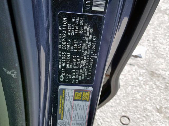 KNDMB5C15F6045387 - 2015 KIA SEDONA LX BLUE photo 10