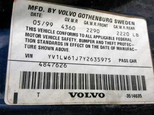 YV1LW61J7Y2635975 - 2000 VOLVO V70 BASE BLUE photo 10