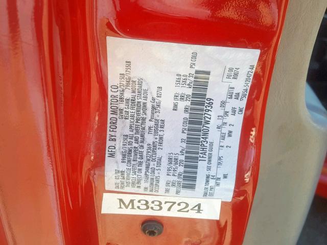 1FAHP34N07W279369 - 2007 FORD FOCUS ZX4 RED photo 10