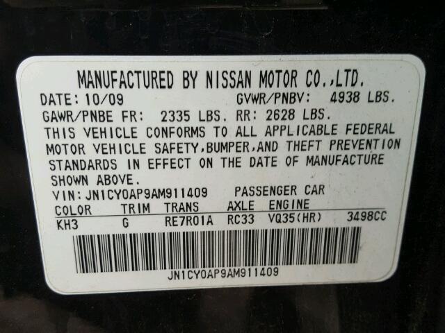 JN1CY0AP9AM911409 - 2010 INFINITI M35 BASE BLACK photo 10