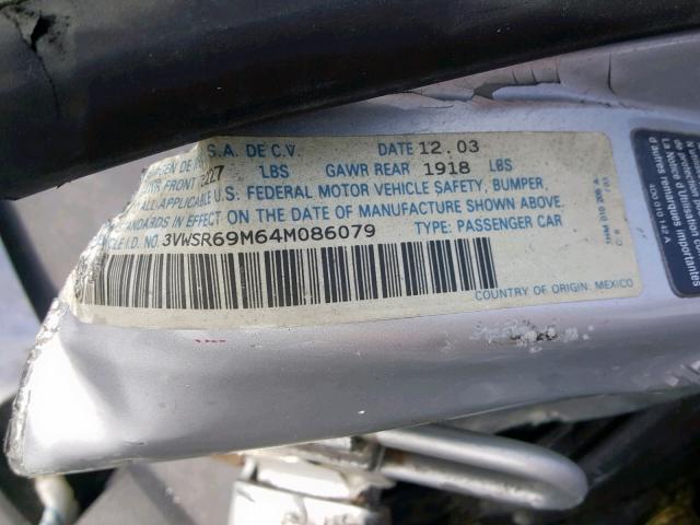 3VWSR69M64M086079 - 2004 VOLKSWAGEN JETTA GLS SILVER photo 10