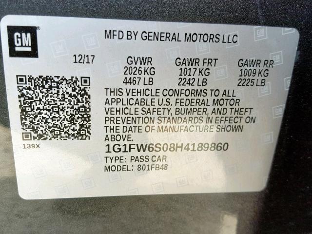 1G1FW6S08H4189860 - 2017 CHEVROLET BOLT EV LT GRAY photo 10