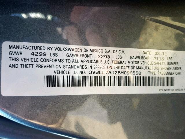 3VWLL7AJ2BM090558 - 2011 VOLKSWAGEN JETTA TDI GRAY photo 10