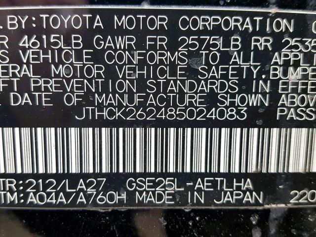 JTHCK262485024083 - 2008 LEXUS IS 250 BLACK photo 10