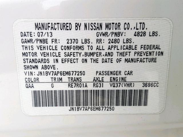 JN1BV7AP6EM677250 - 2014 INFINITI Q50 BASE WHITE photo 10