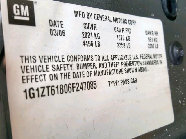 1G1ZT61806F247085 - 2006 CHEVROLET MALIBU MAX GRAY photo 10