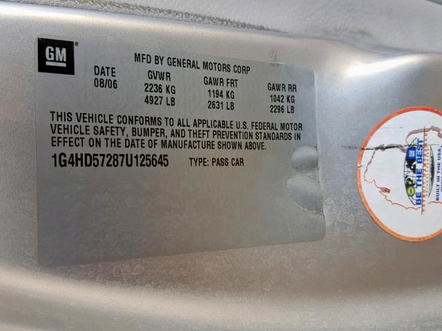 1G4HD57287U125645 - 2007 BUICK LUCERNE SILVER photo 10