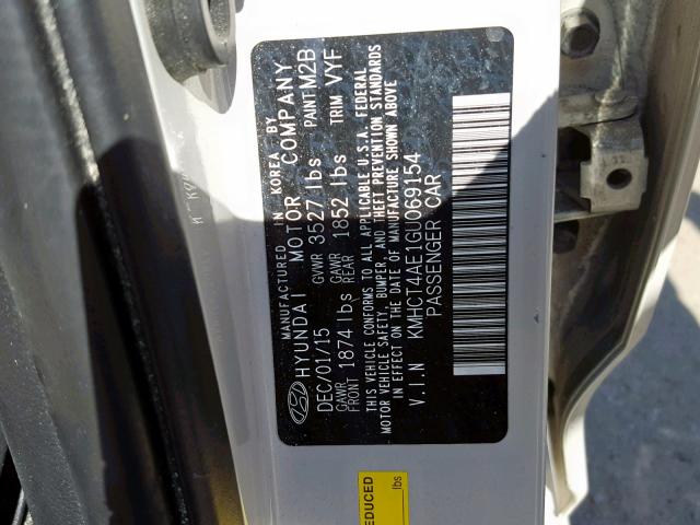 KMHCT4AE1GU069154 - 2016 HYUNDAI ACCENT SE WHITE photo 10