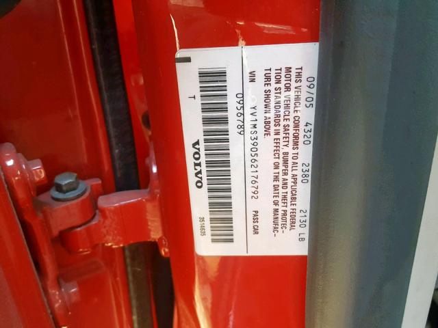 YV1MS390562176792 - 2006 VOLVO S40 2.4I RED photo 10