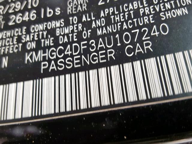 KMHGC4DF3AU107240 - 2010 HYUNDAI GENESIS 4. BLACK photo 10