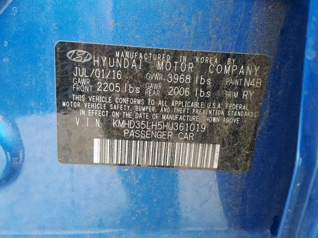 KMHD35LH5HU361019 - 2017 HYUNDAI ELANTRA GT BLUE photo 10