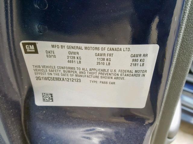 2G1WC5EMXA1212123 - 2010 CHEVROLET IMPALA LTZ BLUE photo 10