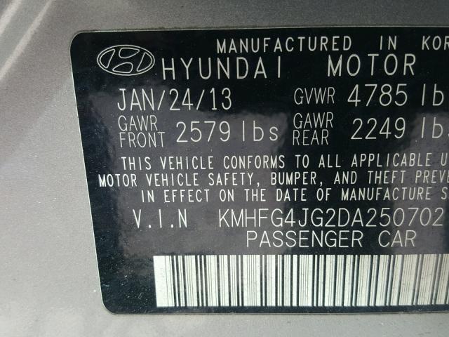 KMHFG4JG2DA250702 - 2013 HYUNDAI AZERA BROWN photo 10