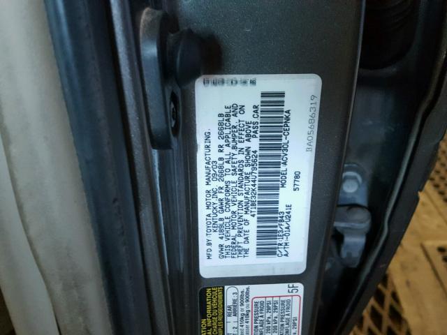 4T1BE32K44U795624 - 2004 TOYOTA CAMRY LE GRAY photo 10