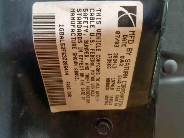 1G8AL52F63Z206444 - 2003 SATURN ION LEVEL SILVER photo 10