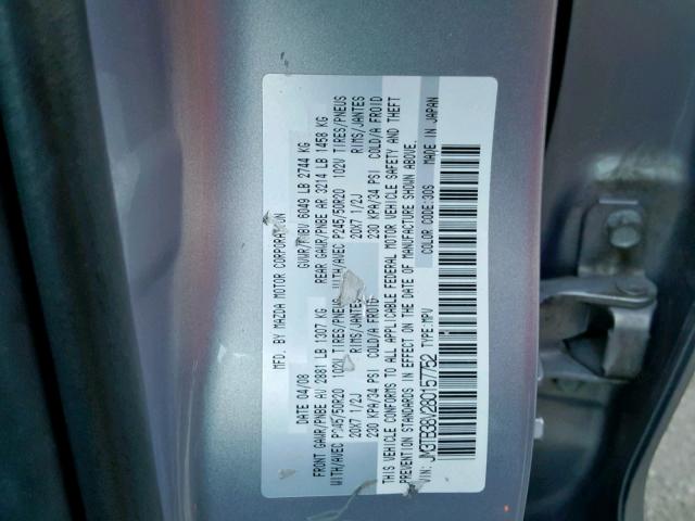 JM3TB38V280157752 - 2008 MAZDA CX-9 SILVER photo 10