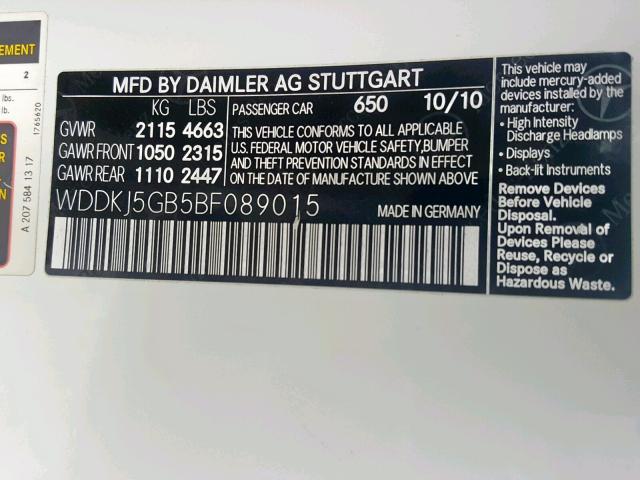 WDDKJ5GB5BF089015 - 2011 MERCEDES-BENZ E 350 WHITE photo 10