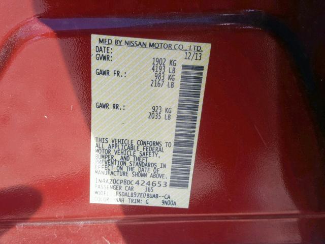 1N4AZ0CP8DC424653 - 2013 NISSAN LEAF S RED photo 10