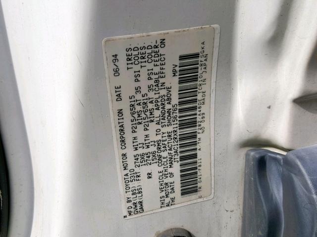 JT3AC12RXR1156765 - 1994 TOYOTA PREVIA LE WHITE photo 10