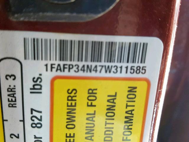 1FAFP34N47W311585 - 2007 FORD FOCUS ZX4 BURGUNDY photo 10