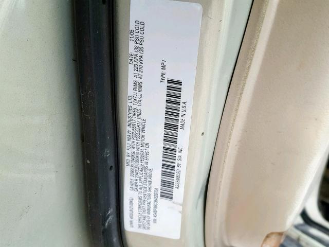 4S4BP86C064329704 - 2006 SUBARU LEGACY OUT BEIGE photo 10